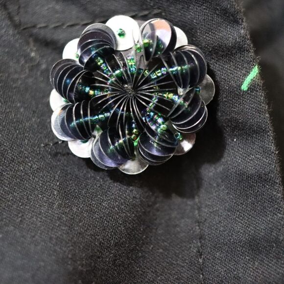 Marc Jacobs Black Green Floral Cropped Blazer Y2K Jacket Large Sequin Flower Sna - Picture 8 of 14